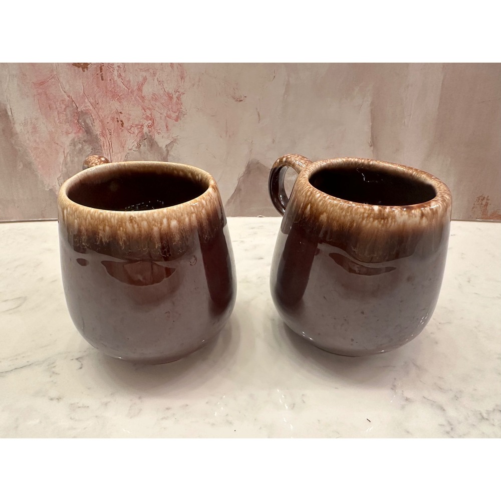 Vintage McCoy Pottery USA #7025 Brown Drip Glaze Coffee Cups Mugs MCM